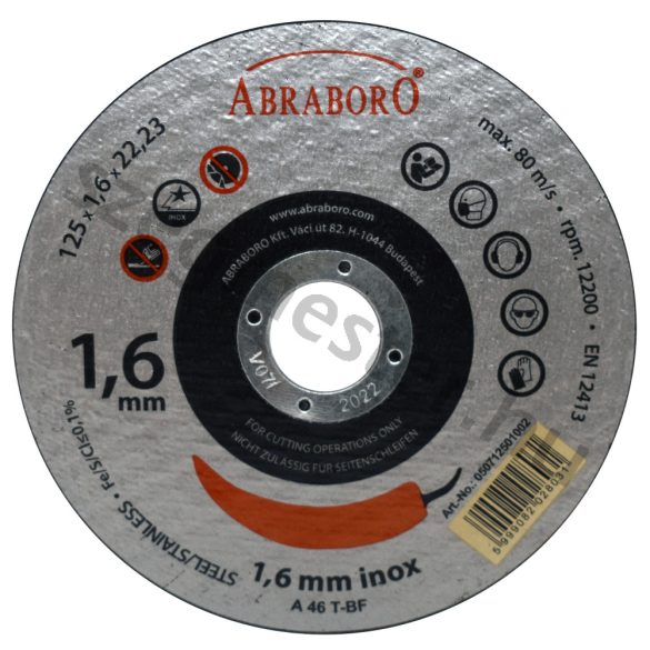 Abraboro Vágókorong 125 × 1,6 mm CHILI fém/INOX