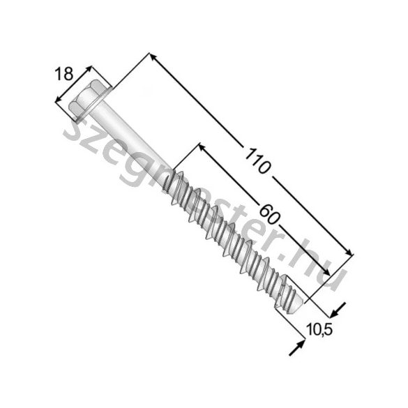 Betoncsavar Hatlapfejű 10,5mm x 110mm