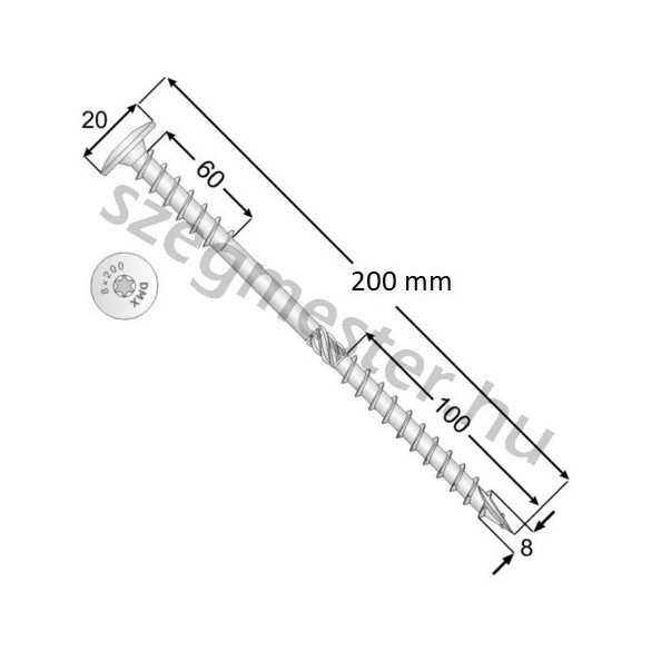 Duplamenetes szigetelés rögzítő csavar 8x200mm Laposfejű