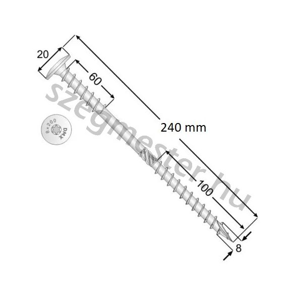 Duplamenetes szigetelés rögzítő csavar 8x240mm Laposfejű