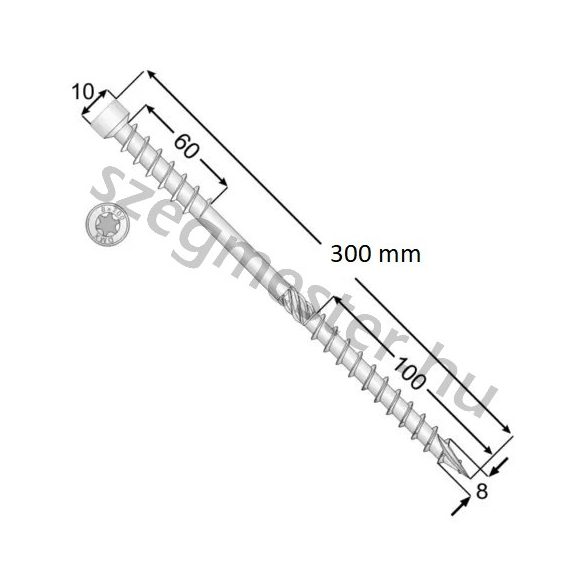 Duplamenetes szigetelés rögzítő csavar 8x300mm Hengeresfejű