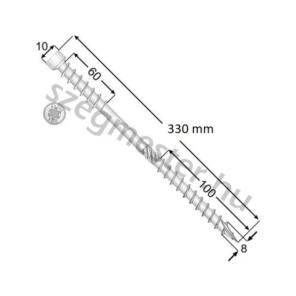 Duplamenetes szigetelés rögzítő csavar 8x330mm Hengeresfejű